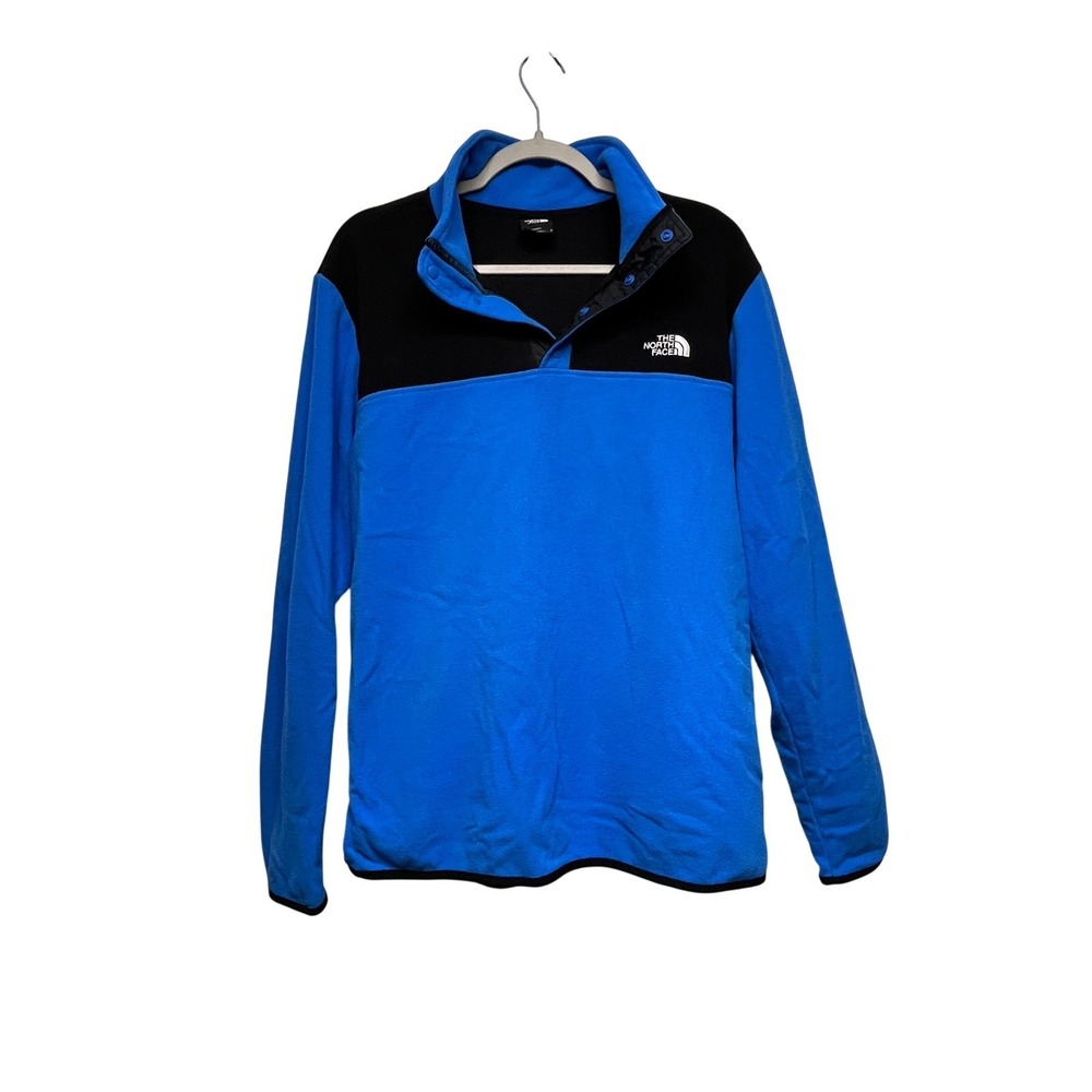 The North Face TKA Glacier Snap Fleece Pullover Blue Black Mens Large NF0A4AJY
